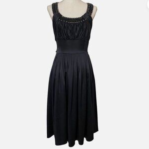 Lafayette 148 Black New York Silk Beaded Collar Pleated Midi Dress Size 12 Event